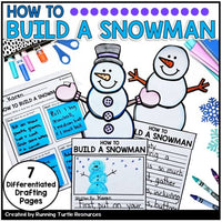 Promotional image of a writing craft with room to write and draw a picture with a writing template in the background and a snowman topper for the top of the published writing