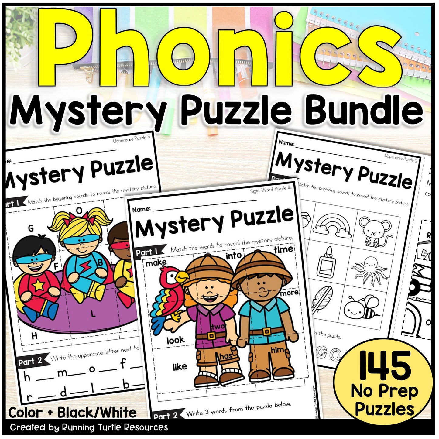 Phonics Mystery Puzzles Kindergarten Phonics No Prep Bundle
