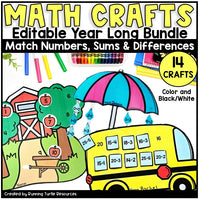Monthly Math Crafts for Number Matching, Matching Sums and Differences, Cut and Paste 1st grade crafts