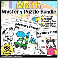 Math Mystery Puzzle Bundle with educational content on a colorful background