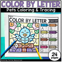 Color by Letter page with a pet bird coded with capital letters