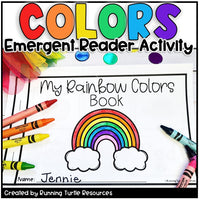 Colorful book cover titled 'My Rainbow Colors Book' with crayons and rainbow design.