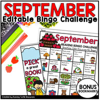 September Bingo Board and bookmarks for back to school and fall reading motivation for kindergarten and 1st grade students.