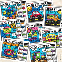Transportation Color by Letter and Beginning Sound Pages, Things that Go Activities