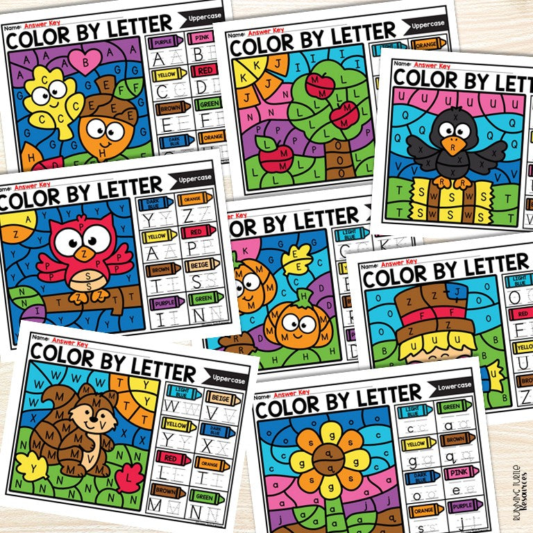 Fall Color by Letter and Beginning Sound Pages
