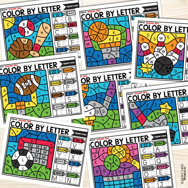 Sports Color by Letter and Beginning Sound Pages