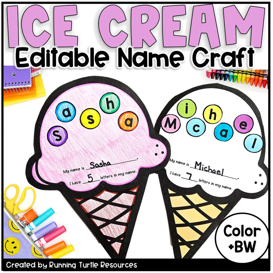 Editable Summer Ice Cream Name Craft