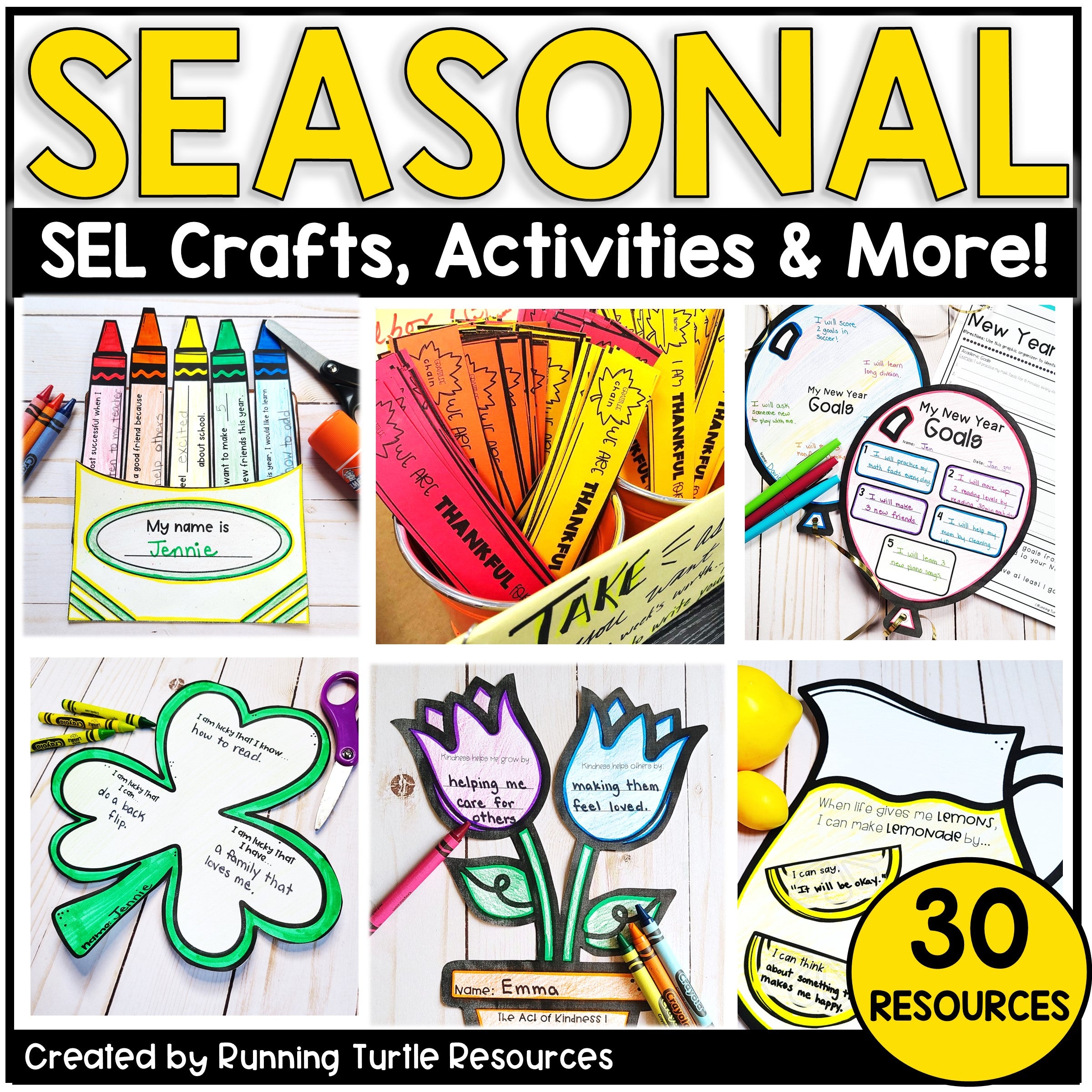 Social Emotional Learning Activities Bundle l Year Long SEL Crafts