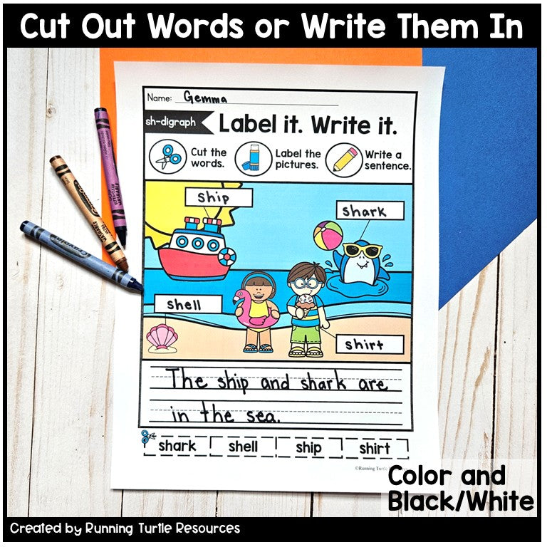 Digraph Worksheets for Kindergarten and First Grade, Label it Write it!