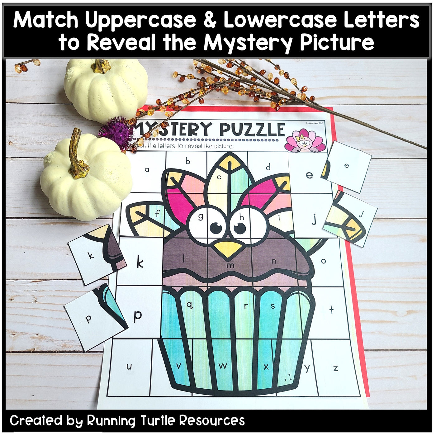 Thanksgiving Alphabet Mystery Puzzles l Letter and Beginning Sounds Match