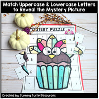 Thanksgiving Alphabet Mystery Puzzles l Letter and Beginning Sounds Match