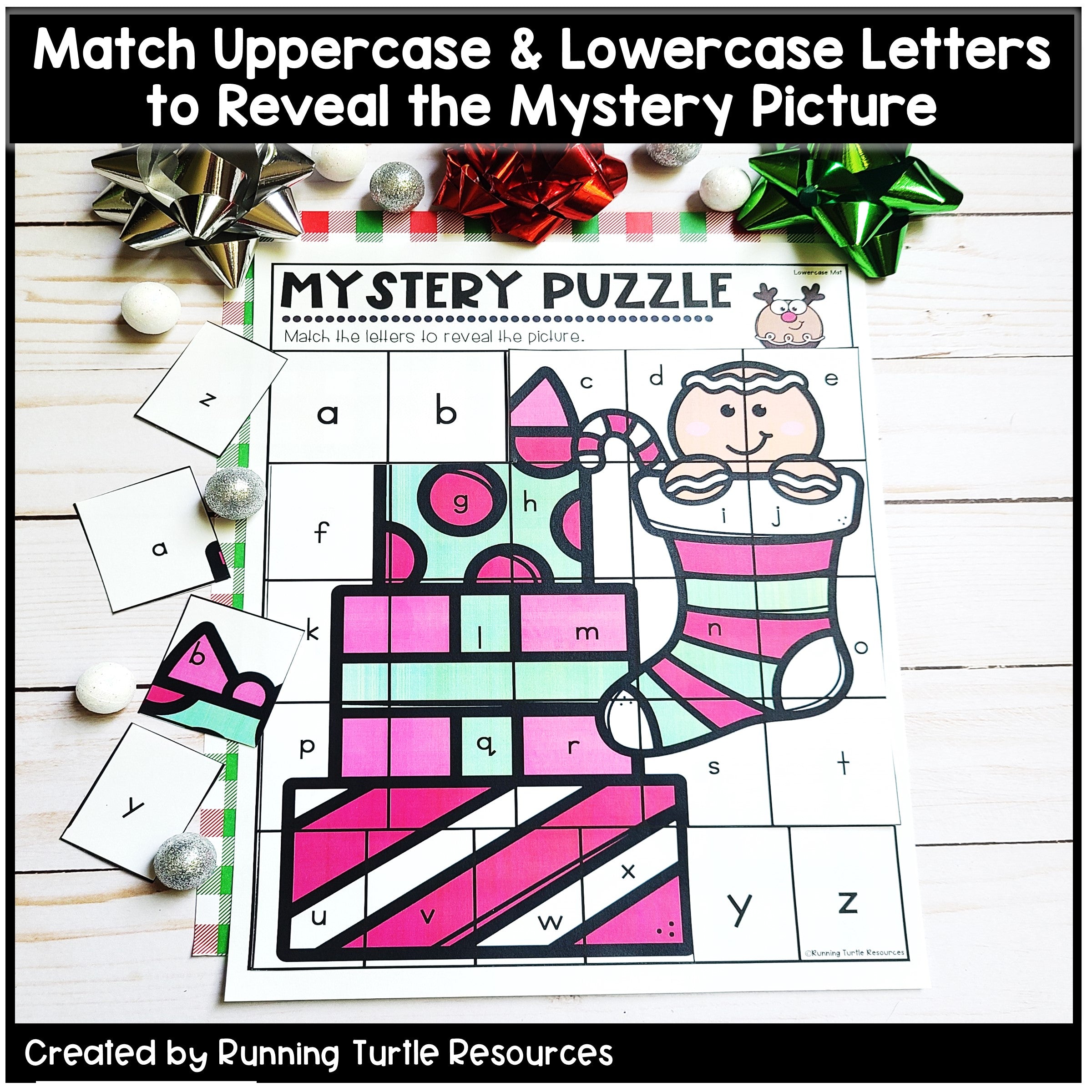 Christmas Alphabet Mystery Puzzles l Letter and Beginning Sounds Match
