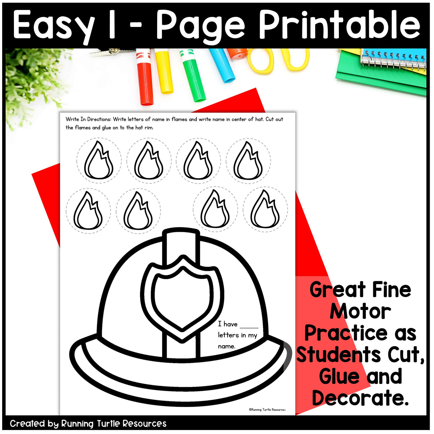 Firefighter Craft for Fire Safety Week, Preschool and Kindergarten Name Craft