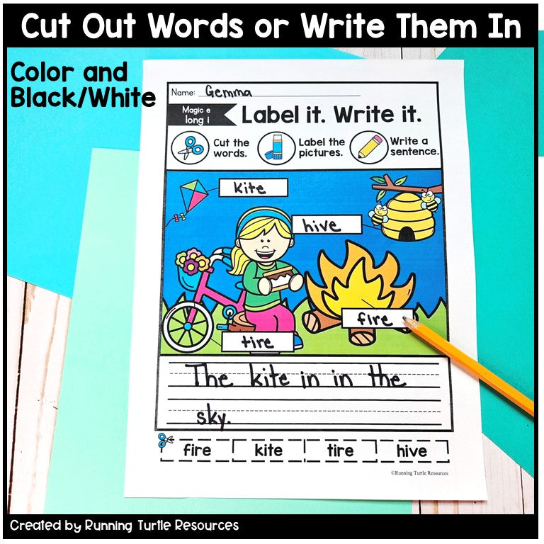 Magic e Labeling Worksheets, CVCE Cut and Paste Practice