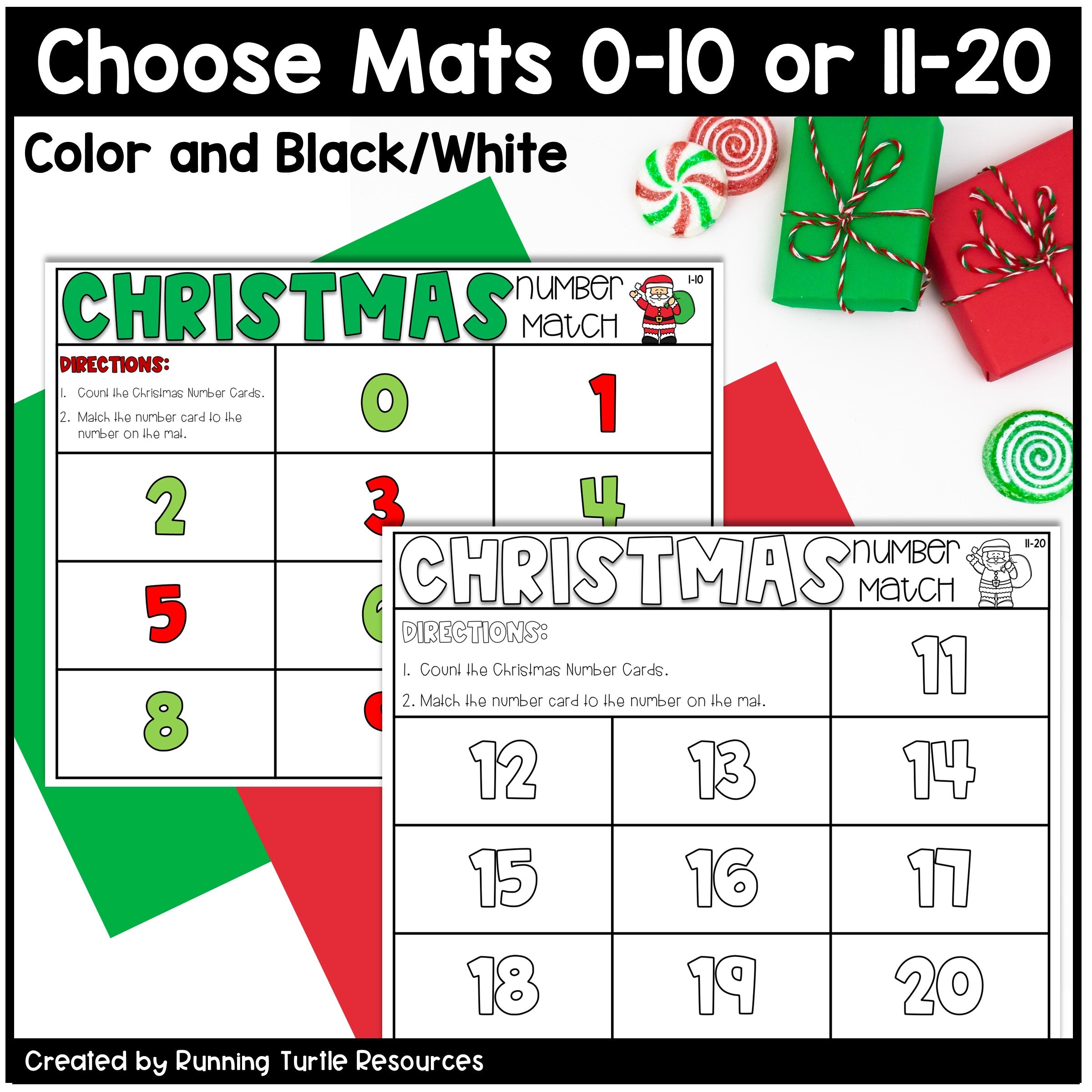 Christmas Number Match Count and Cover Task Cards