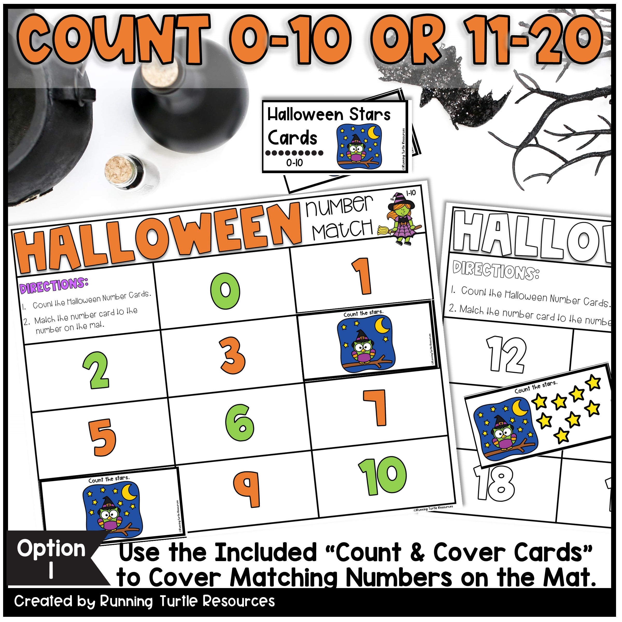 Halloween Number Match Count and Cover Task Cards
