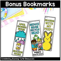 April Reading Log and Spring Bookmarks, Spring Break Reading Challenge Bingo Board
