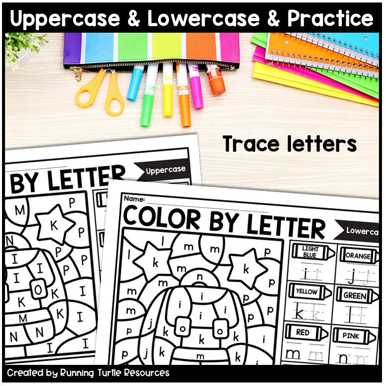 Back to School Color by Letter and Beginning Sound Pages