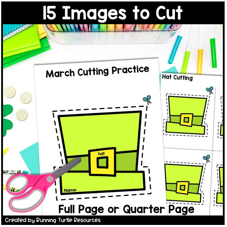 March Cutting Practice, Shamrock Cut Out, Rainbow Outline, St. Patricks Prek