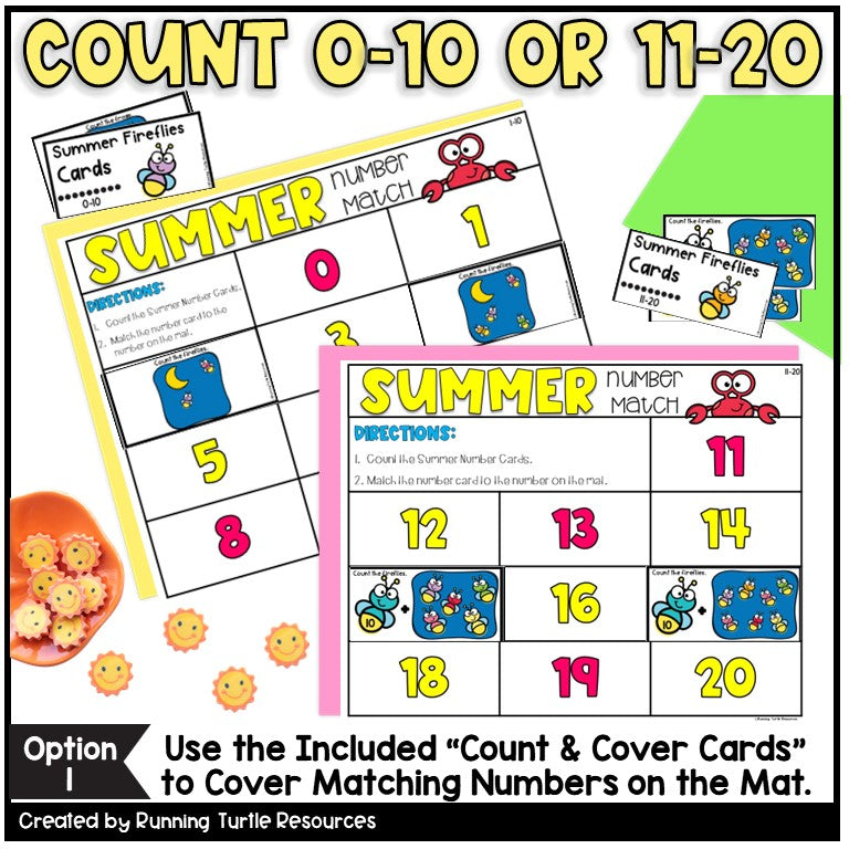 Summer Number Match Count and Cover Task Cards