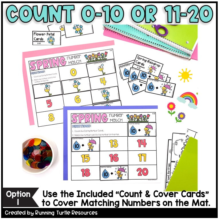 Spring Number Match Count and Cover Task Cards