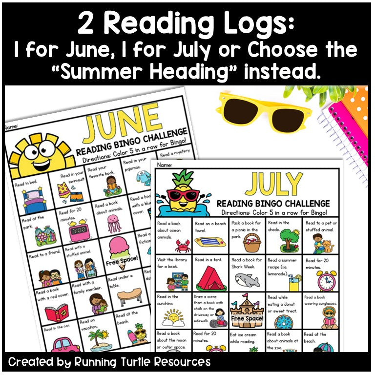 Summer Reading Bingo, June and July Reading Challenge and Bookmarks