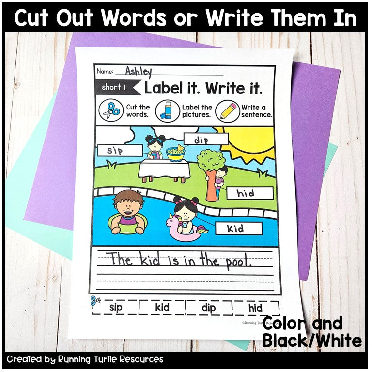 CVC Labeling Pictures, Label it! Write it!, Read and Match CVC Worksheets