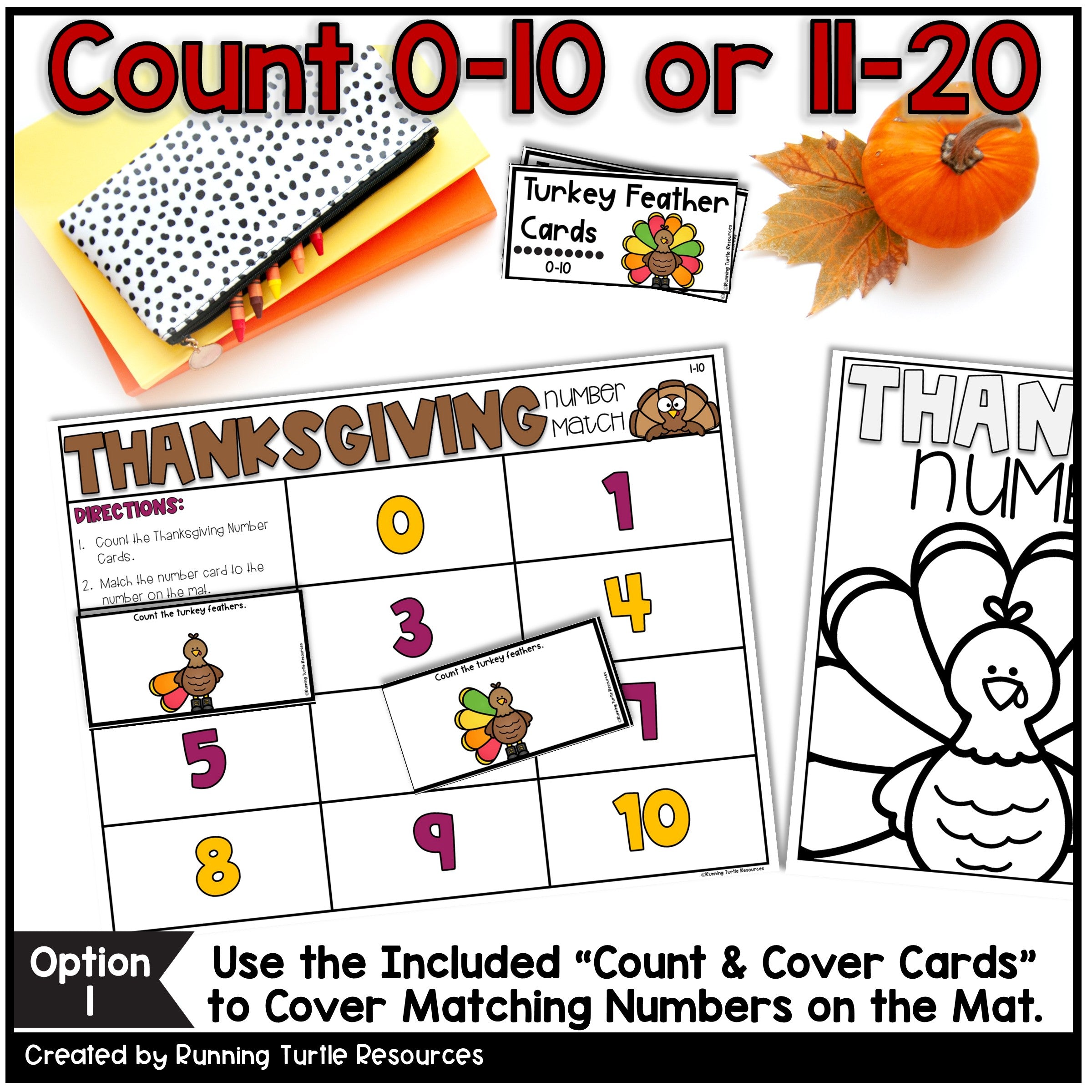 Thanksgiving Number Match Count and Cover Task Cards