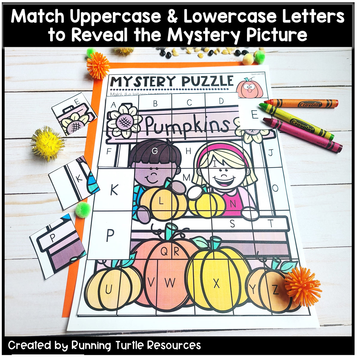 Fall Mystery Puzzles, Autumn Letter and Beginning Sounds Match