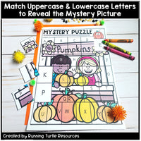 Fall Mystery Puzzles, Autumn Letter and Beginning Sounds Match