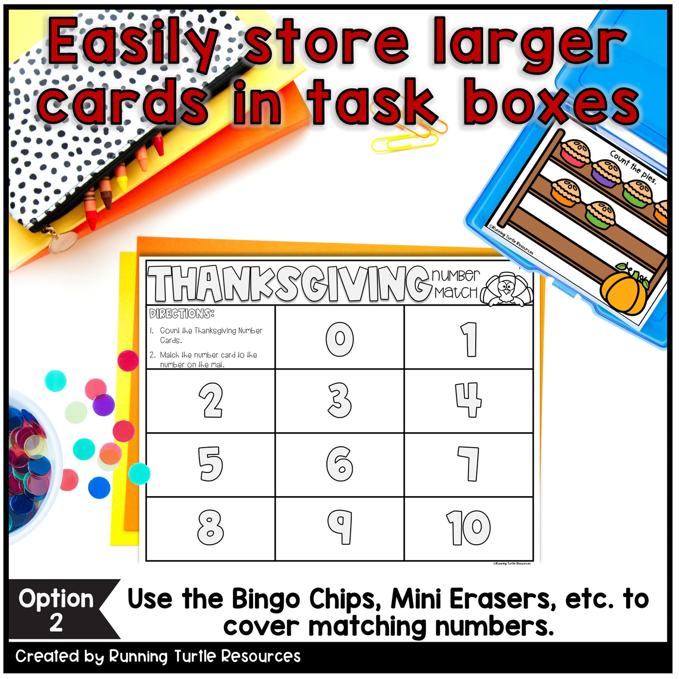 Thanksgiving Number Match Count and Cover Task Cards
