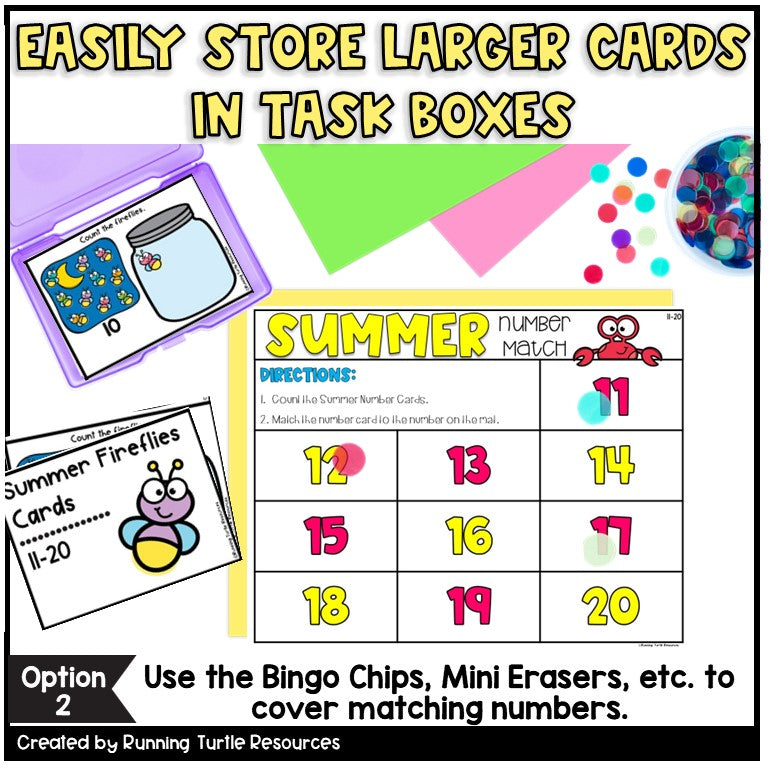 Summer Number Match Count and Cover Task Cards