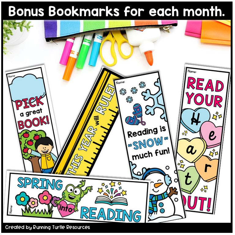 Monthly Reading Log, Reading Bingo Challenge and Bookmarks