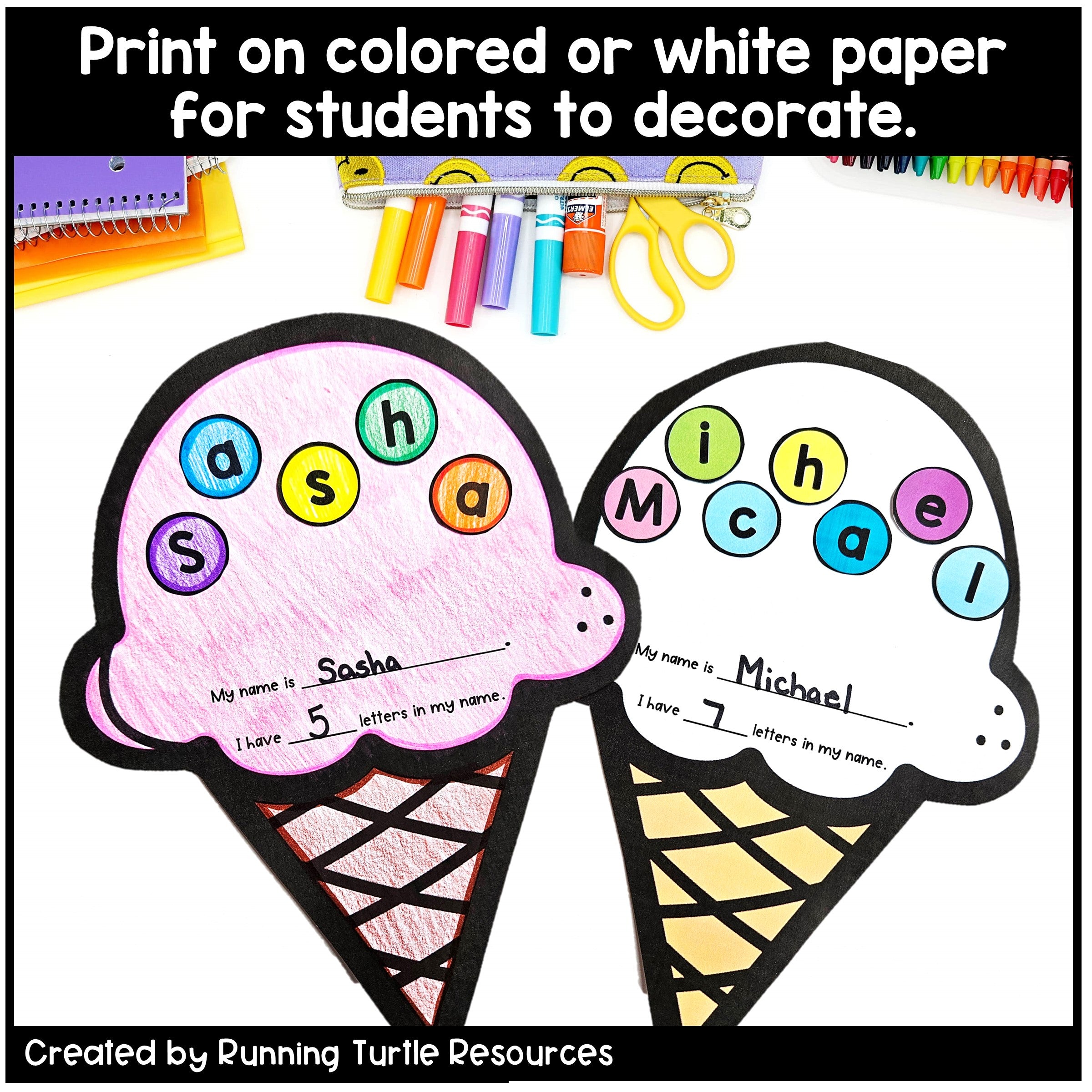 Editable Summer Ice Cream Name Craft