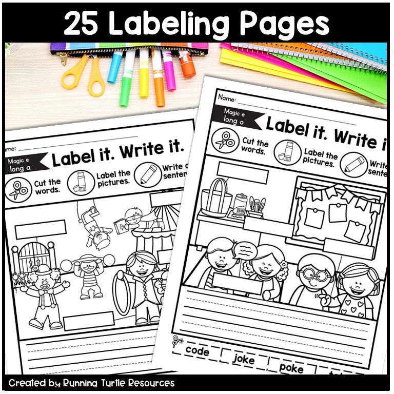 Magic e Labeling Worksheets, CVCE Cut and Paste Practice
