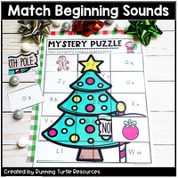 Christmas Alphabet Mystery Puzzles l Letter and Beginning Sounds Match