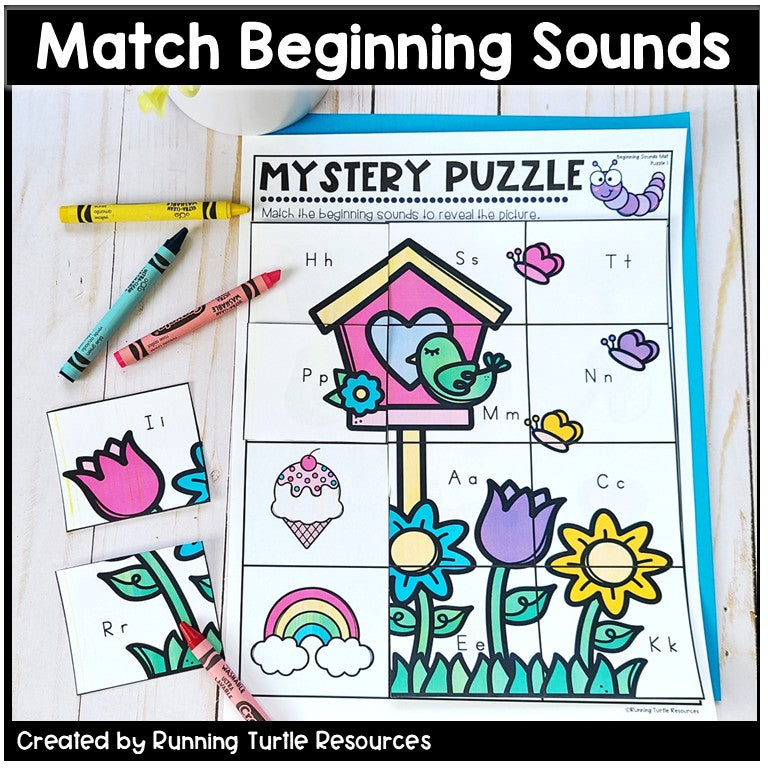 Spring Alphabet Mystery Puzzles | Beginning Sounds Match