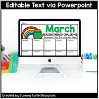 March Reading Log, Editable Reading Bingo Board Challenge