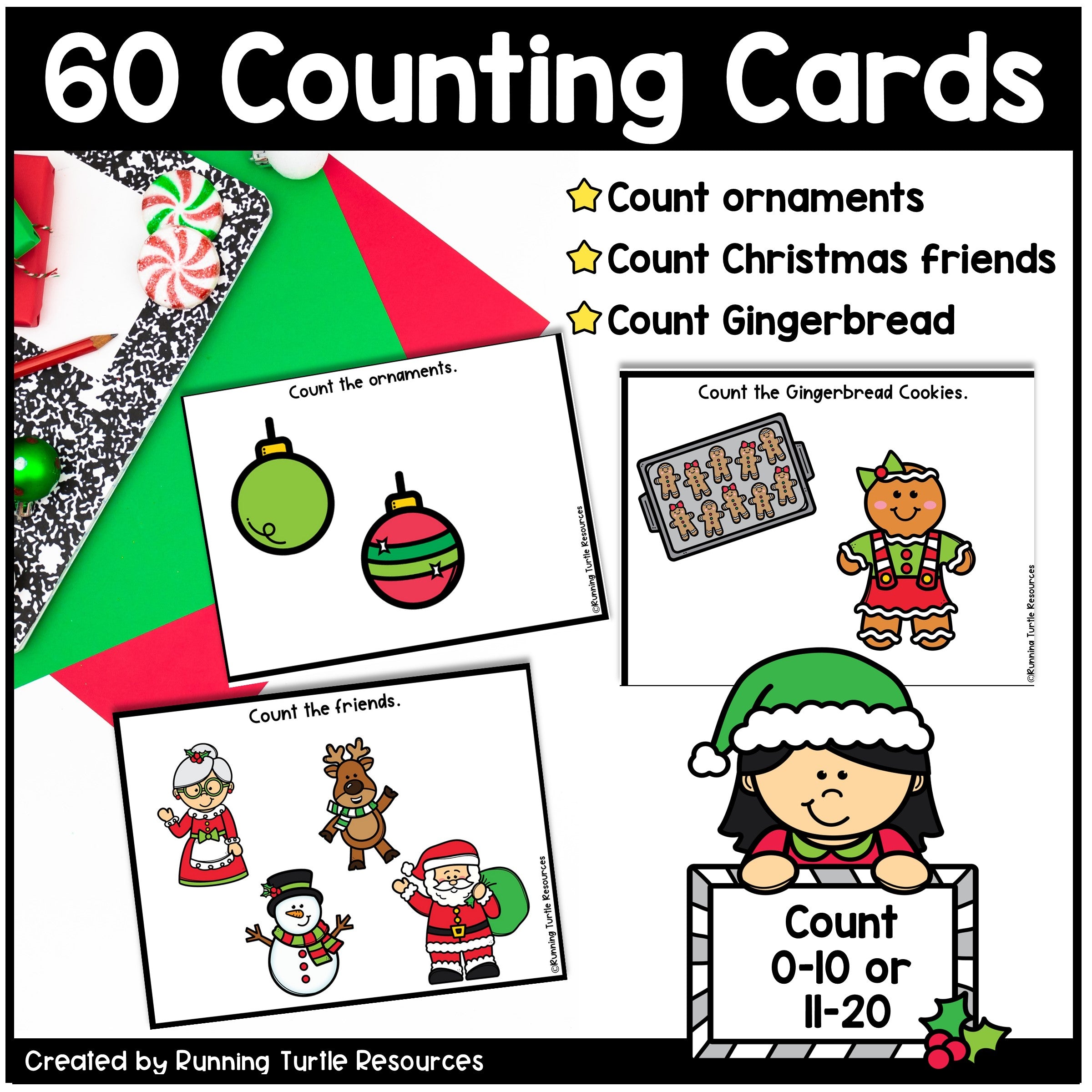 Christmas Number Match Count and Cover Task Cards