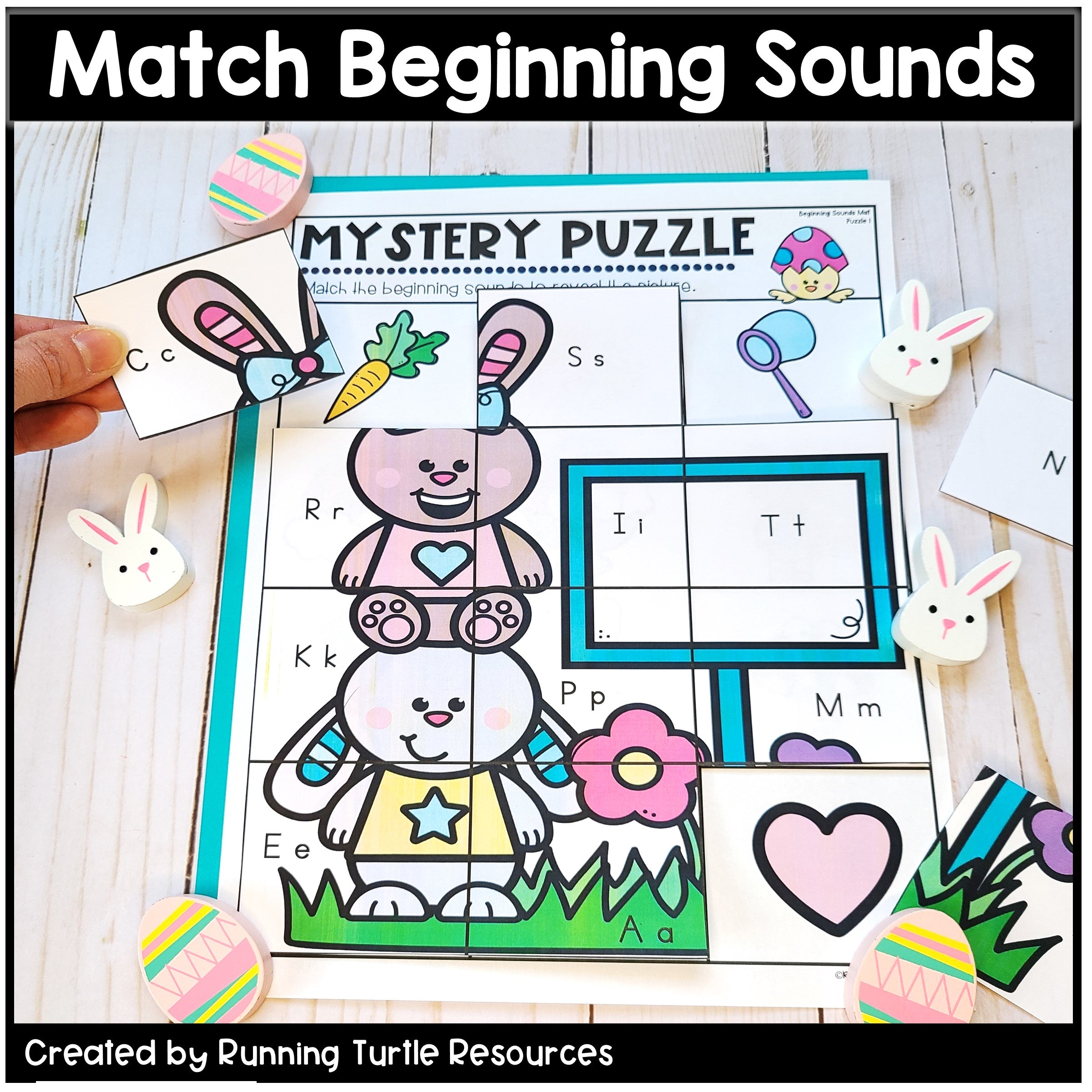 Easter Alphabet Mystery Puzzles l Letter and Beginning Sounds Match