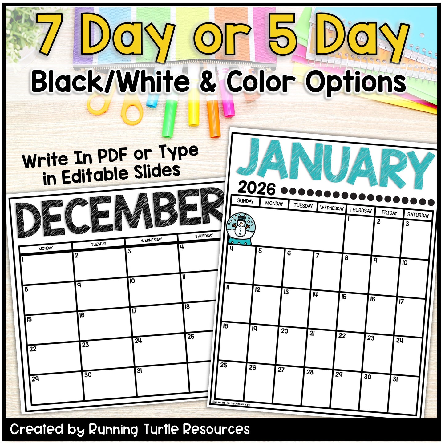 2025-2026 Editable School Calendars