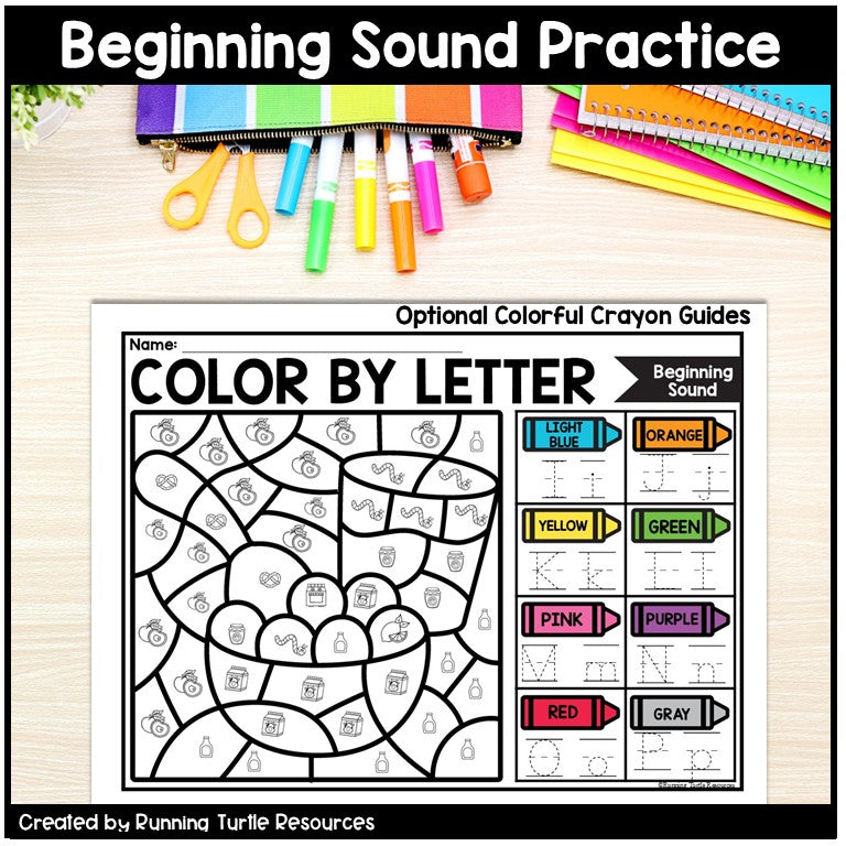 Food Color by Letter and Beginning Sound Pages