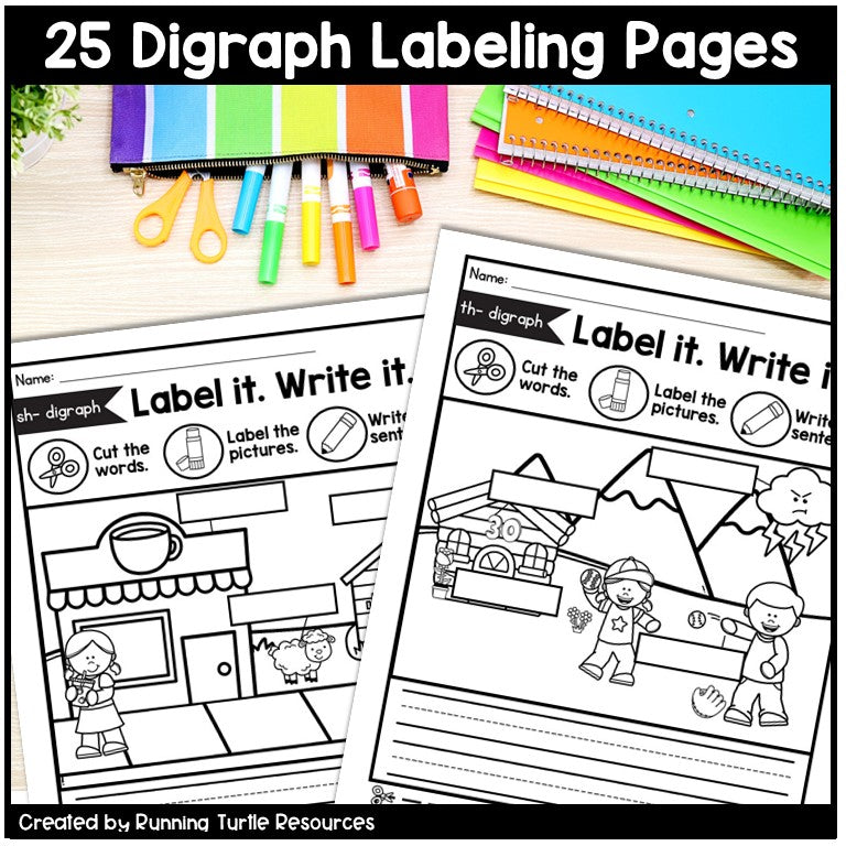 Digraph Worksheets for Kindergarten and First Grade, Label it Write it!