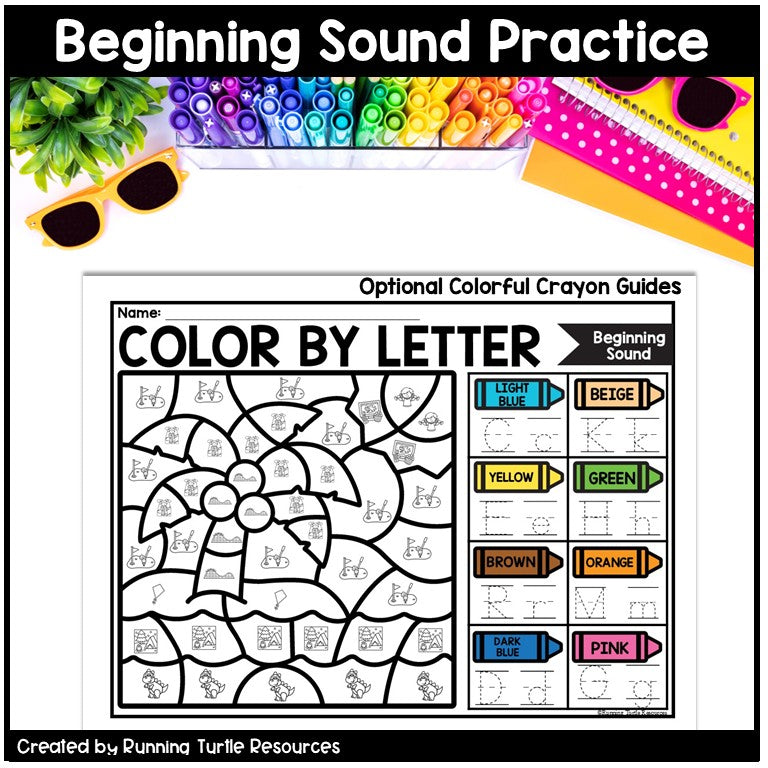 Summer Color by Letter and Beginning Sound Pages