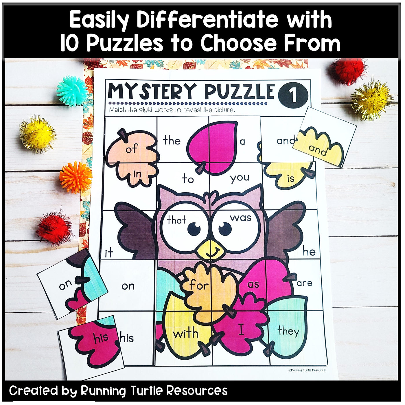 Fall Sight Word Mystery Puzzles