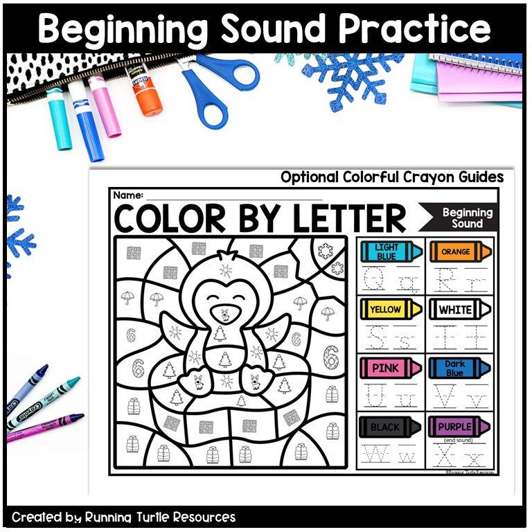 Winter Color by Letter and Beginning Sound Pages