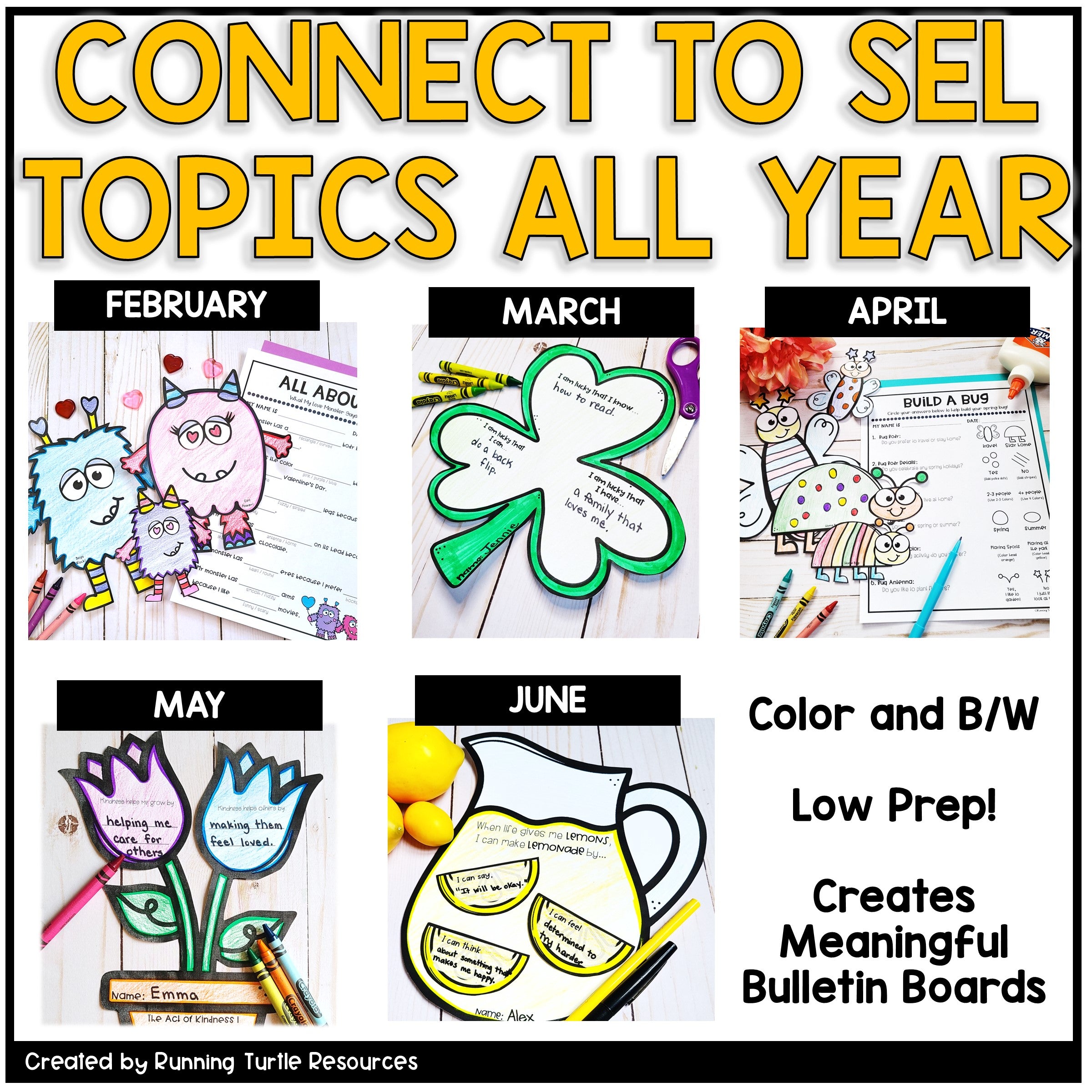Social Emotional Learning Activities Bundle l Year Long SEL Crafts