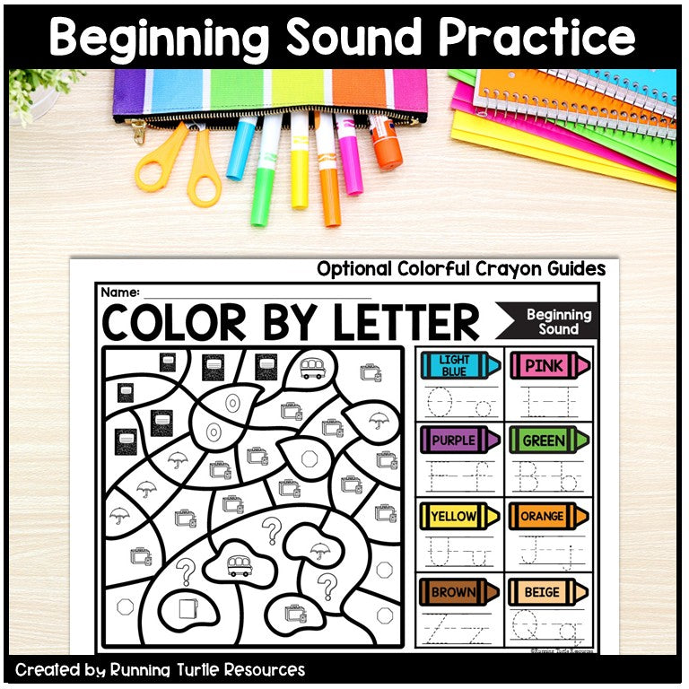 Back to School Color by Letter and Beginning Sound Pages