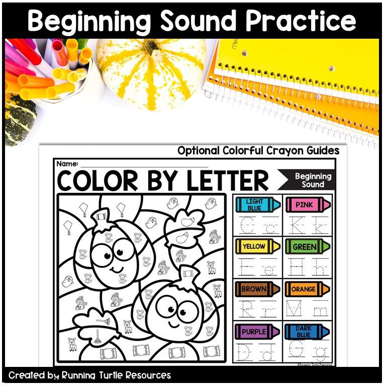 Fall Color by Letter and Beginning Sound Pages
