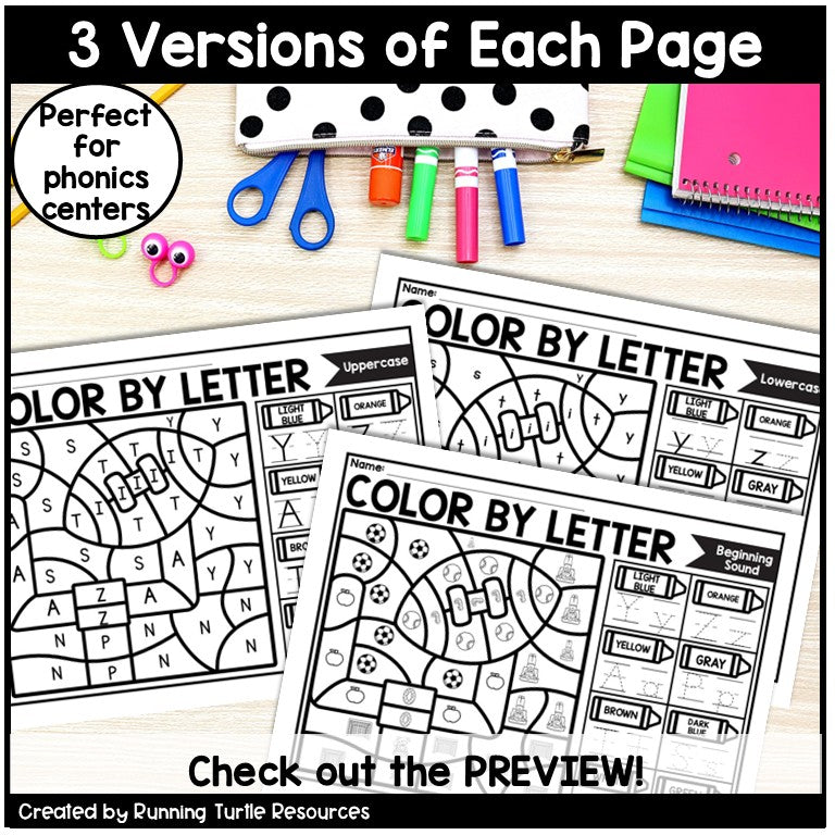 Sports Color by Letter and Beginning Sound Pages